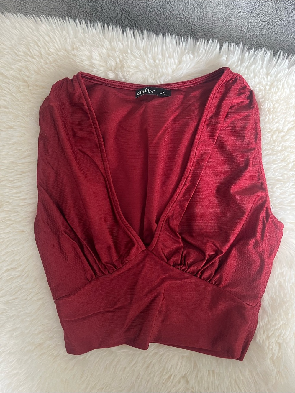Aster Boutique Deep V-Neck Cropped Burgundy Women’s Top